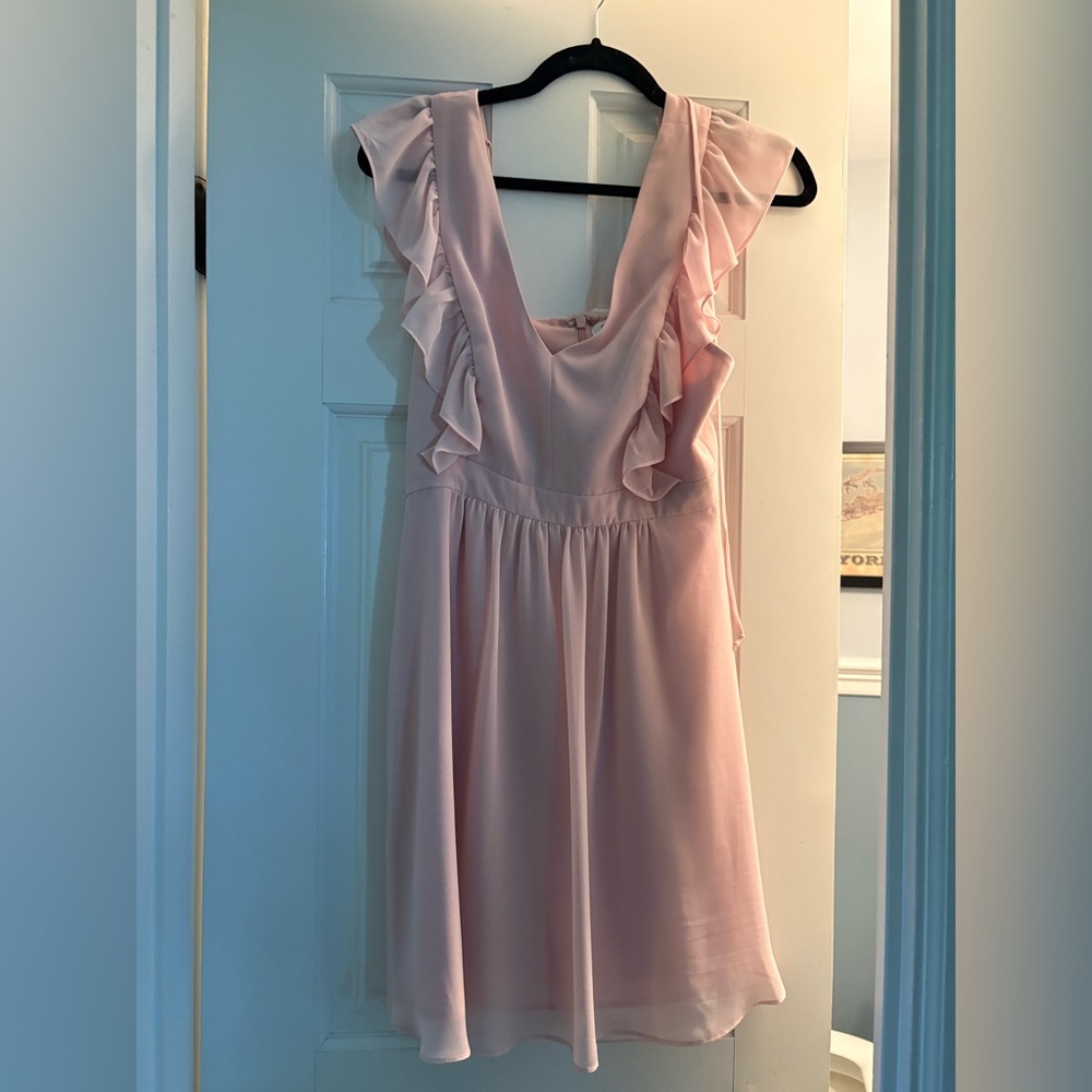 BCBGeneration Blush Pink Ruffle V-Neck Midi Dress - size 4